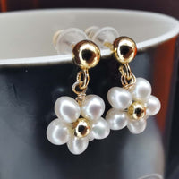 G14KF Love White Fresh Water Pearl Studs&Dangle Earring Flower Stlye NEW Girls Jewellry