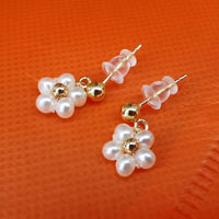 G14KF Love White Fresh Water Pearl Studs&Dangle Earring Flower Stlye NEW Girls Jewellry