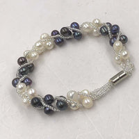 {ELEISPL] Wholesale 7 PCS White&Black Freshwater Pearls Handcraft Bracelets  #220100369