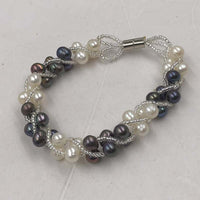 {ELEISPL] Wholesale 7 PCS White&Black Freshwater Pearls Handcraft Bracelets  #220100369