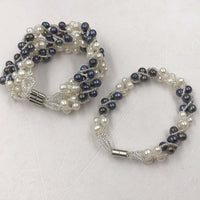 {ELEISPL] Wholesale 7 PCS White&Black Freshwater Pearls Handcraft Bracelets  #220100369