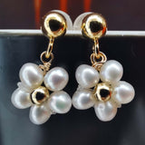 G14KF Love White Fresh Water Pearl Studs&Dangle Earring Flower Stlye NEW Girls Jewellry