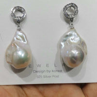 Wholesale 7 Pairs Sterling Silver Gorgeous Baroque Pearl Dangle Earring 16-18*20-22mm