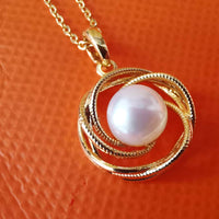 G14K Gold Filled Pendant White Fresh Water Pearl 8mm Beads Free Chain Necklace