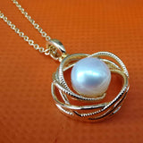 G14K Gold Filled Pendant White Fresh Water Pearl 8mm Beads Free Chain Necklace