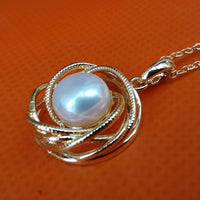 G14K Gold Filled Pendant White Fresh Water Pearl 8mm Beads Free Chain Necklace