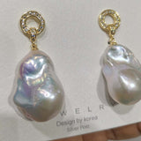 Wholesale 7 Pairs Sterling Silver Gorgeous Baroque Pearl Dangle Earring 16-18*20-22mm