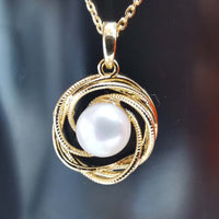 G14K Gold Filled Pendant White Fresh Water Pearl 8mm Beads Free Chain Necklace