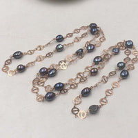 ELEISPL Love Style 112cm Sweater Chain Black Freshwater Pearls Necklace 8-9mm #22010402-11