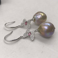 ELEISPL 1 Pairs 12-13mm Baroque Round Rainbow Kasumi Pearl Dangle Earring Butterfly  #22010402-12