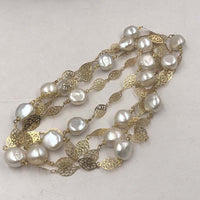 ELEISPL  136CM Sweater Chain 12-13MM White Baroque Pearls Necklace  #22010402-6