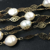 ELEISPL  136CM Sweater Chain 12-13MM White Baroque Pearls Necklace  #22010402-6