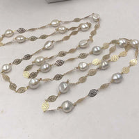 ELEISPL  136CM Sweater Chain 12-13MM White Baroque Pearls Necklace  #22010402-6