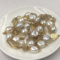 ELEISPL  136CM Sweater Chain 12-13MM White Baroque Pearls Necklace  #22010402-6