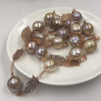 ELEISPL 118CM Sweater Chain 12-13MM Baroque Rainbow Pearls Necklace #22010402-７