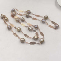 ELEISPL 118CM Sweater Chain 12-13MM Baroque Rainbow Pearls Necklace #22010402-７