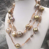 ELEISPL 118CM Sweater Chain 12-13MM Baroque Rainbow Pearls Necklace #22010402-７