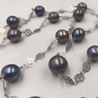 ELEISPL １０６CM Sweater Chain 12-13MM Baroque Black Pearls Necklace #22010402-９