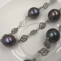 ELEISPL １０６CM Sweater Chain 12-13MM Baroque Black Pearls Necklace #22010402-９