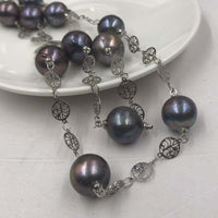 ELEISPL １０６CM Sweater Chain 12-13MM Baroque Black Pearls Necklace #22010402-９