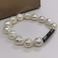 11-12mm Natural uncleated pearl stretch bracelet men's jewelry