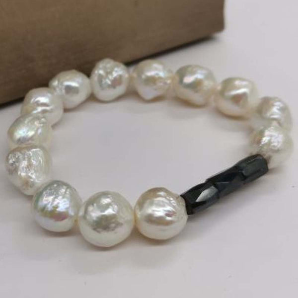 11-12mm Natural uncleated pearl stretch bracelet men's jewelry