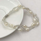 ELEISPL wholesale 3lines rice freshwater pearl bracelets #22010425