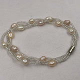 ELEISPL wholesale 3lines rice freshwater pearl bracelets #22010425