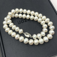 [ELEISPL]  AAA 17"  9-10mm Near Round  Bread White FW Pearl Necklace #22010043