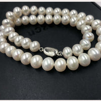 [ELEISPL]  AAA 17"  9-10mm Near Round  Bread White FW Pearl Necklace #22010043