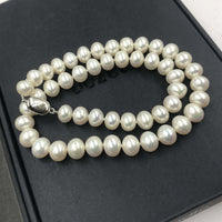 [ELEISPL]  AAA 17"  9-10mm Near Round  Bread White FW Pearl Necklace #22010043