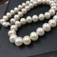 [ELEISPL]  AAA 17"  9-10mm Near Round  Bread White FW Pearl Necklace #22010043