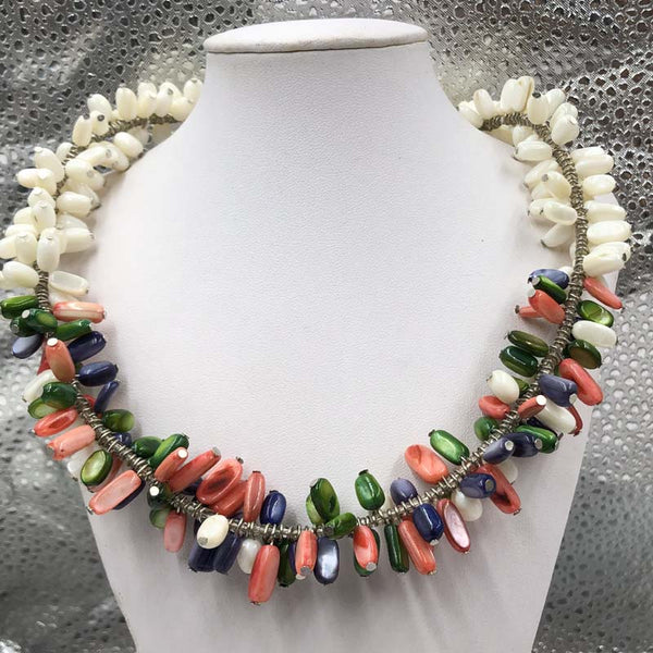 ELEISPL Amazing Hardcraft Mother of Pearl Beads Mixed Choker Necklace 49CM  #22000440