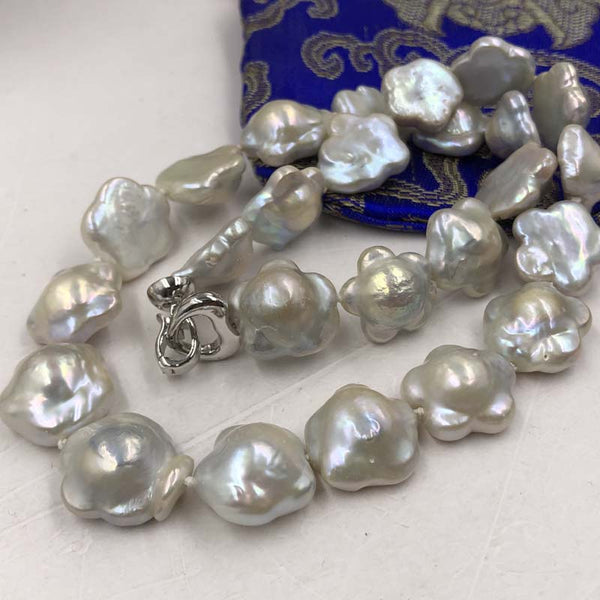 ELEISPL GORGEOUS 15-16mm Flat Follower Shale Baroque FW Pearl Necklace #22000441