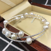 Handmade 7mm white circle style freshwater pearl bracelet free P&P