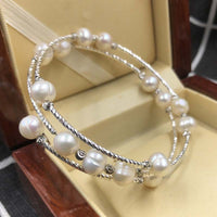 Handmade 7mm white circle style freshwater pearl bracelet free P&P