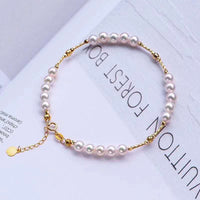 G18K Chain Top 4-5mm round akoya freshwater pearl bracelet wedding jewelry