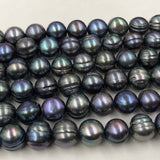 ELEISPL Lots 5 Strands 11-12mm Near Round Freshwater Black Pearls Loose Full Holl Strings  #22000463