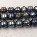 ELEISPL Lots 5 Strands 11-12mm Near Round Freshwater Black Pearls Loose Full Holl Strings  #22000463