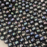 ELEISPL Lots 5 Strands 11-12mm Near Round Freshwater Black Pearls Loose Full Holl Strings  #22000463