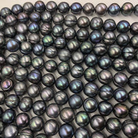 ELEISPL Lots 5 Strands 11-12mm Near Round Freshwater Black Pearls Loose Full Holl Strings  #22000463