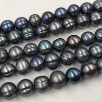 ELEISPL Lots 5 Strands 11-12mm Near Round Freshwater Black Pearls Loose Full Holl Strings  #22000463