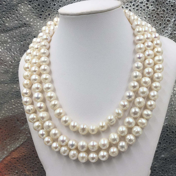 [ELEISPL]  50" Long Sweater Freshwater White Pearl Endless Style Necklace 9mm #22010047 Free Shipping