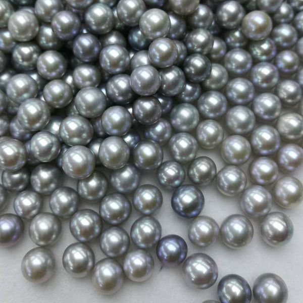 100 pcs fine 7.5-8mm round gray freshwater pearl undrilled beads