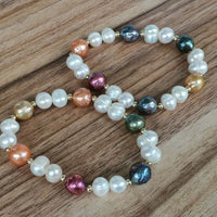 Wholesale 15 Strands 8-9mm Multi Colours Freshwater Pearl Bracelets Stretch Style Around 18-19cm