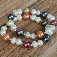 Wholesale 15 Strands 8-9mm Multi Colours Freshwater Pearl Bracelets Stretch Style Around 18-19cm