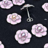 wholesale 36 pairs rose flower pink sterling silver earring freshwater pearl