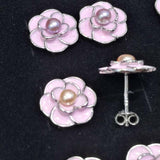 wholesale 36 pairs rose flower pink sterling silver earring freshwater pearl