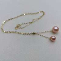 Gorgeous 2pcs round pearl pendant G18K Chain necklace