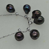 Natural furrow Kasumi black baroque pearl pendant chain necklace